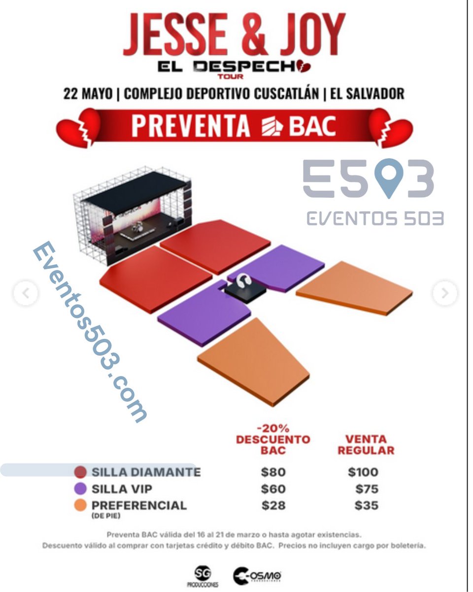 Eventos503sv's tweet photo. https://t.co/Dwb2KxjXfF #elsavador @jesseyjoy  este 16 de marzo 2026 esta la #preventa  complejo deportivo #EstadioCuscatlan https://t.co/UdgzN1szj1