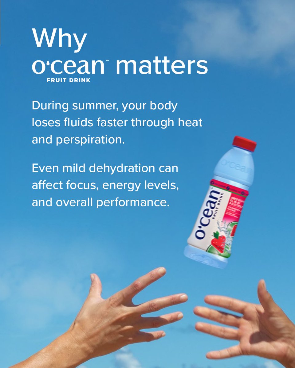 OceanBeverages's tweet photo. High temperatures increase fluid loss, often before we realise it. Make hydration a conscious habit with O’cean. 💧 https://t.co/5LJnd1HpaL