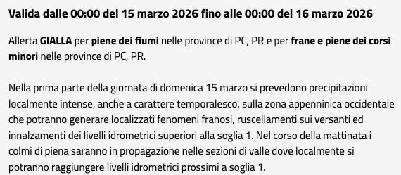 📌 INFO #AllertaMeteoER 029/2026 valida dal 15/03/2026: criticità idraulica e idrogeologica. ➡️ bit.ly/4sExu7O