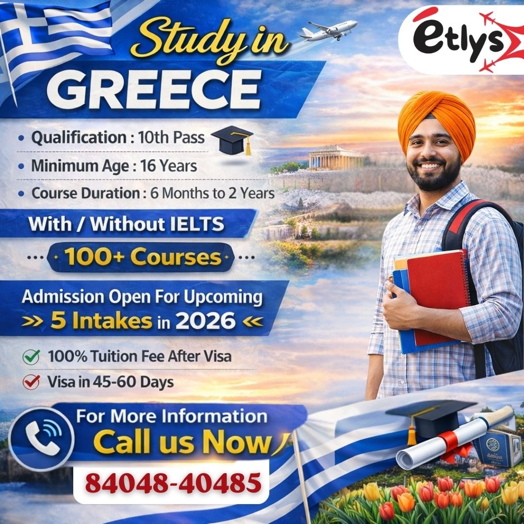 Etlyschd's tweet image. 🇬🇷 Study in Greece – Admissions Open for 2026 Intake
✔ Qualification: Minimum 10th Pass
✔ Minimum Age: 16 Years
✔ Course Duration: 6 Months – 2 Years
✔ 100+ Courses Available
✔ With / Without IELTS Options
📞 Call Now: 84048-40485
#StudyInGreece #GreeceStudyVisa #StudyAbroad