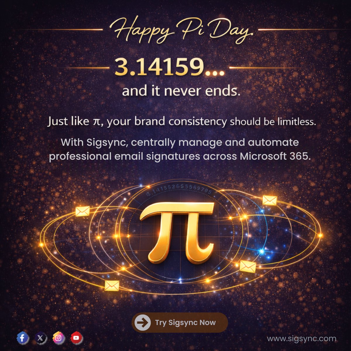 sigsync's tweet photo. Happy Pi Day! 🥧

3.14159… and it never ends.

Just like your brand consistency should.

Manage Microsoft 365 email signatures centrally with Sigsync.

#PiDay #Microsoft365 #EmailSignatures #Sigsync https://t.co/hUn4W3r1YQ