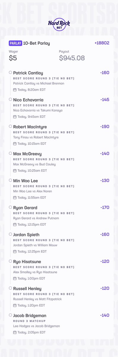 BigBenjaGolfer's tweet image. PGAT ⛳️
THE PLAYERS 🇺🇸
R3 : 10-Leg H2H Lotto

🚀 $5 to win $945+ at +18802! Low stake lotto, high upside sweat on these best score matchups (tie no bet) for Moving Day at TPC Sawgrass.

Who’s tailing or trimming this bad boy? Drop your fades/locks below!

🔗🗣️