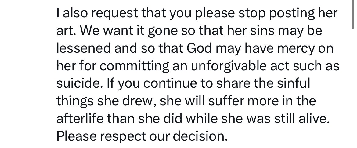 i dont get how anyone could say this about their loved ones suicide or their passion its so sick to me