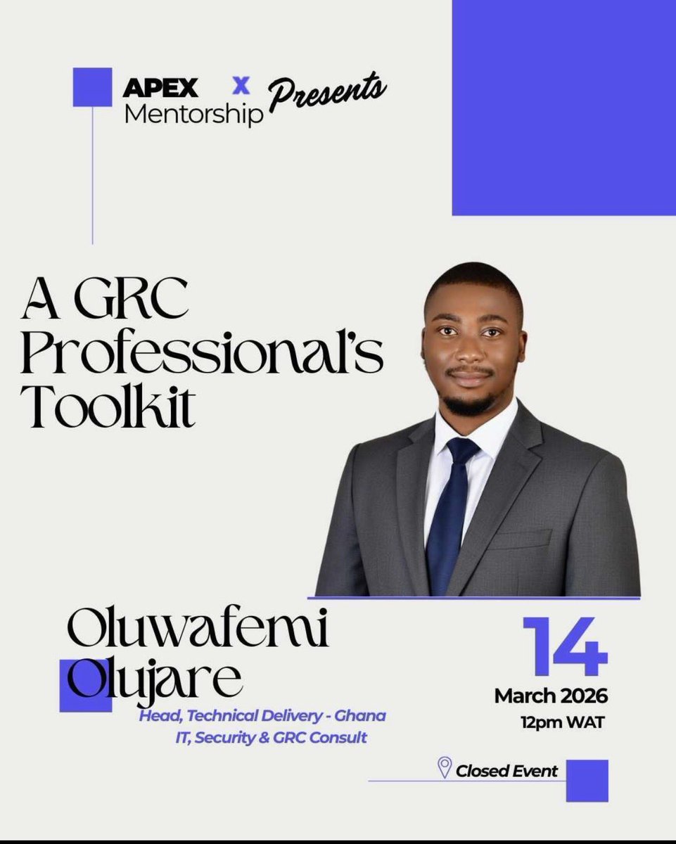 This afternoon, my mentees will have the opportunity to hear from a GRC professional who will be speaking on the topic “A GRC Professional’s Toolkit.”

I’m grateful to the team who made this session possible. I appreciate your support in empowering and developing talent ❤️
