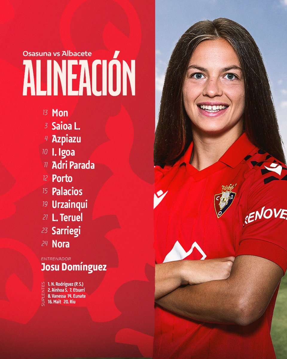 Osasuna_fem's tweet photo. 📍ALINEACIÓN 

#OsasunaFemAlbacete https://t.co/Bb23nsnTok