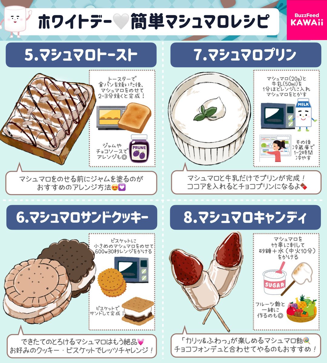 材料3つ以内でできる🤍🫖 マシュマロを使った簡単スイーツをまとめたよ