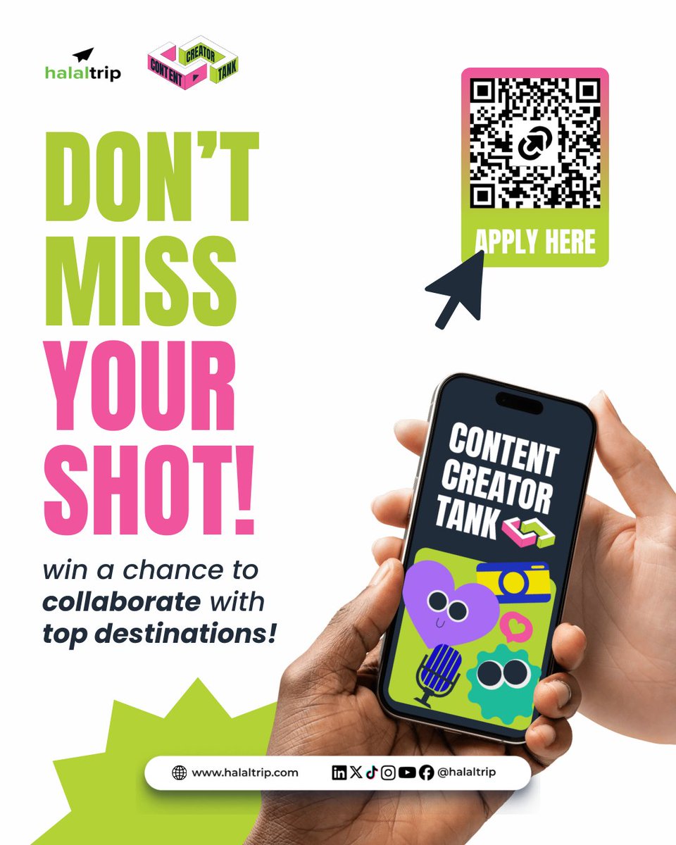 HalalTrip's tweet photo. Don’t miss your shot! Pitch your vision, earn the journey 

🔗 Apply now (scan the QR)

#ContentCreatorTank #CCT2026 #HalalTrip #MuslimTravelers #MuslimTravelCreator #HalalInTravelGlobalSummit2026 https://t.co/qtpSewhcIC