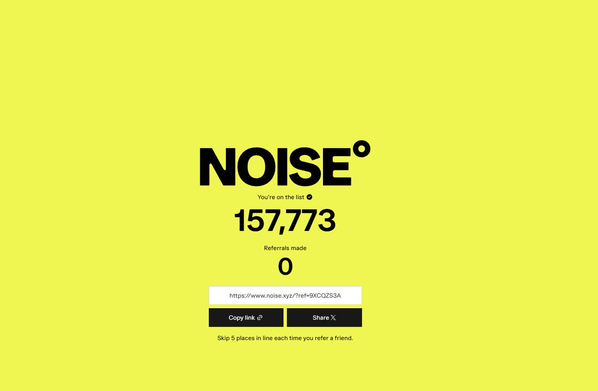 Noise Waitlist!
<a href="/noise_xyz/">Noise</a>  

✅ Go to 
noise.xyz/?ref=9XCQZS3A• 
Submit your Email  
📷 Wait for the next update.  

Disclaimer: This content is not sponsored and I'm not paid.