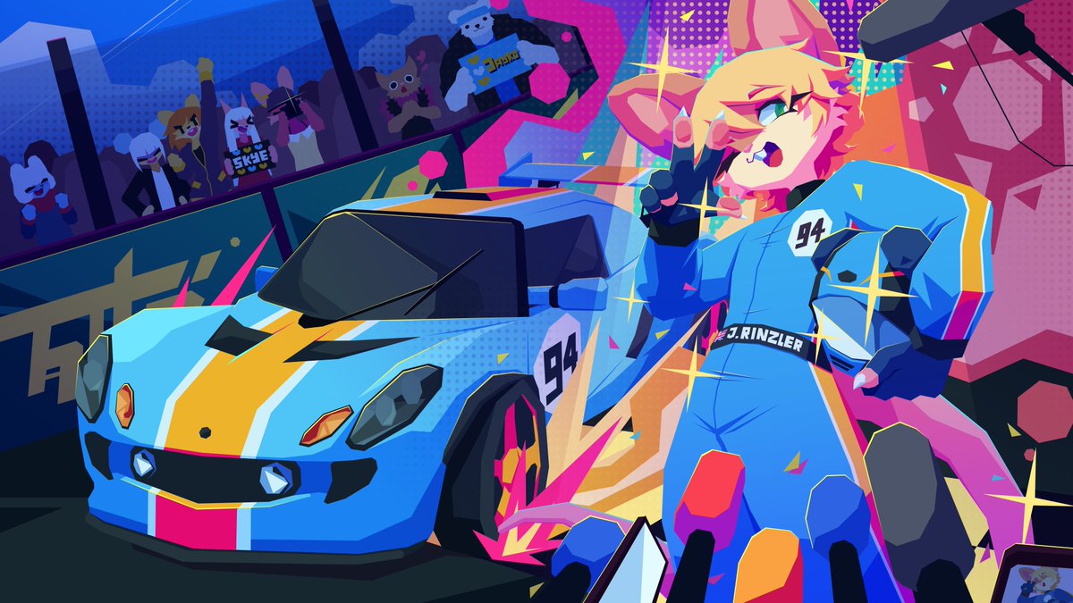 🎨: <a href="/Kappanana_/">Kappanana || COMS WAITLIST OPEN!!</a> 
Small but mighty racer Jayko is competing at a racetrack with Skye (his custom Exige), and it appears to had gathered lots of wonderful fans. 
💙🌟🏁