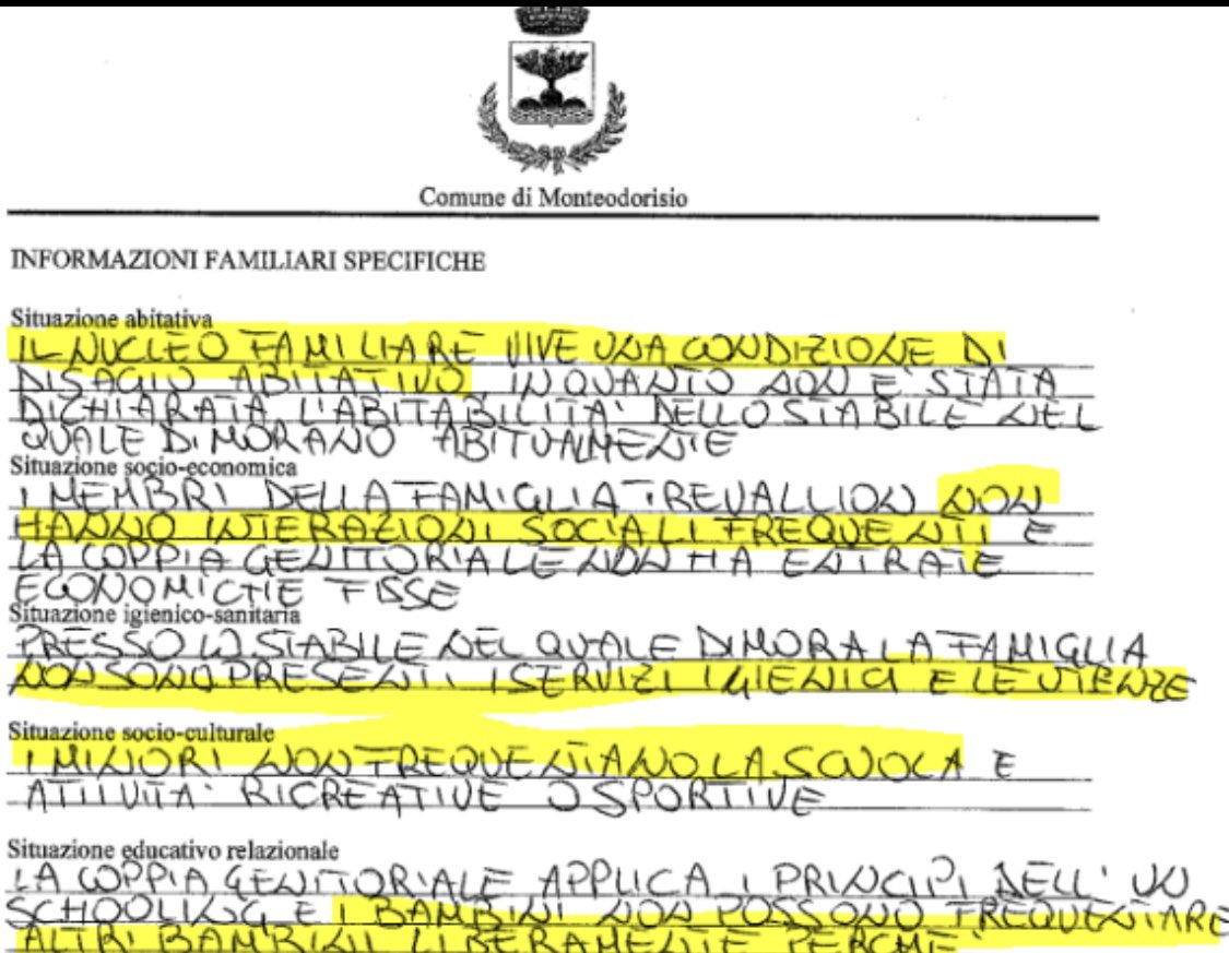 Nell’ormai grottescamente famosa relazione degli assistenti asocial, non c’è un solo elemento che descriva un danno osservato ai bambini. Tutto è formulato in termini di assenza rispetto a un modello implicito: assenza di abitabilità certificata, assenza di interazioni sociali⬇️