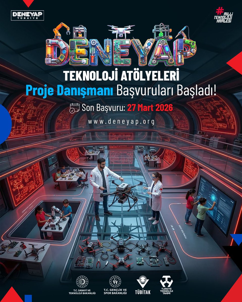 🚀DENEYAP Teknoloji Atölyeleri Proje Danışmanı Başvuruları Başladı!

Türkiye’nin 81 ilinde yer alan <a href="/DeneyapTurkiye/">DENEYAP Türkiye</a> Teknoloji Atölyeleri’nde eğitim gören gençlerimiz ile bilgi ve deneyimlerini paylaşmak, onlara projelerini geliştirme süreçlerinde rehberlik etmek ve