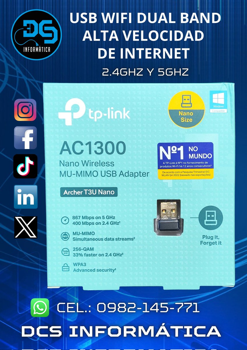 DCS_informatica's tweet photo. USB WIFI Alta Velocidad de Internet 
#usbwifi #dualband #internet https://t.co/9PjEMSVESN