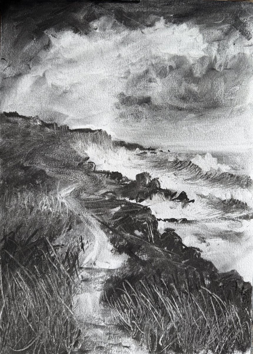 staithesartist's tweet photo. #WIP #coastalpath #charcoal #FabrianoPaper #seascape https://t.co/H5VzxKlCSX