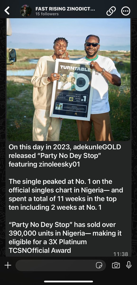 officialfocusle's tweet photo. https://t.co/5X54isAfB5

The single peaked at No. 1 on the official singles chart in Nigeria— and spent a total of 11 weeks in the top ten including 2 weeks at No. 1 

“Party No Dey Stop” has sold over 390k units in Nigeria— making it eligible for a 3X Platinum TCSNOfficial Award https://t.co/3mEtAXPuad