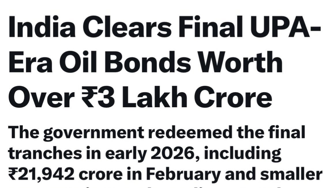 deepanm's tweet photo. Ten years later, we’re still paying for Congress’s desperate fuel subsidies. So much for Manmohan Singh’s 'genius' economics. They didn't solve the problem; they just kicked the can down the road. Selling out future generations. This would’ve been 6l cr if they are in power now. https://t.co/viqdTrqSzd