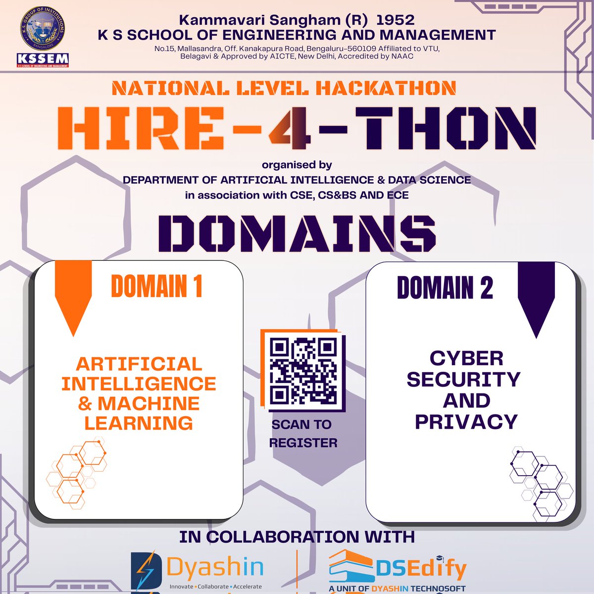 KSSEM_AI_DS's tweet photo. Domains Revealed – HIRE-4-THON 2026!
💡 Artificial Intelligence &amp; Machine Learning
🔐 Cybersecurity
Organized by AI&amp;DS Dept. with CSE, CS&amp;BS &amp; ECE at KSSEM.
Build intelligent systems &amp; secure digital worlds.
🗓 26–27 Mar 2026 | 📍 KSSEM, Bengaluru
#Hire4thon #Hackathon2026 #KSSEM https://t.co/Zc22fS78w4