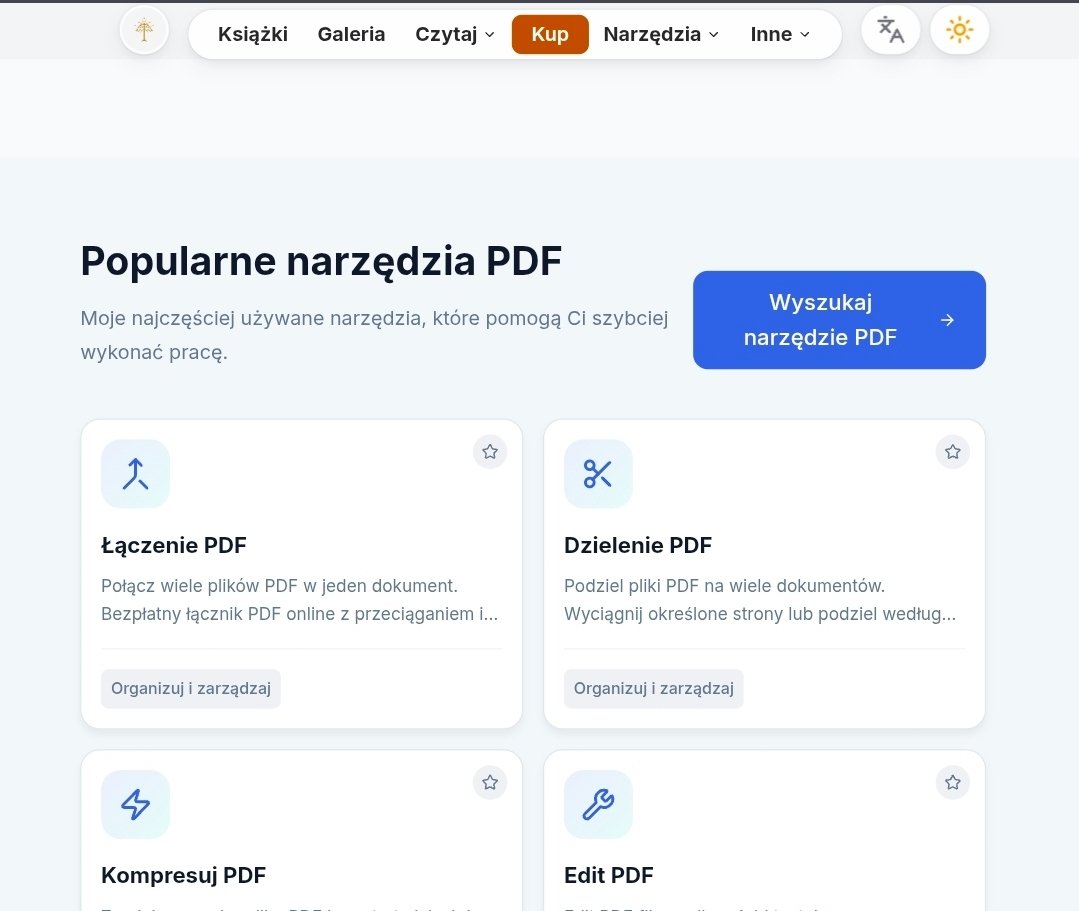 Zawsze denerwowało mnie szukanie strony gdzie mógłbym zrobić coś z PDFem. Przyciąć, podzielić, coś wcisnąć, zaznaczyć kolorem. Teraz wszystkie przydatne narzędzia dodałem na stronie wydawnictwa. Za darmo. Zawsze. Zero wysyłania plików. Bez reklam.