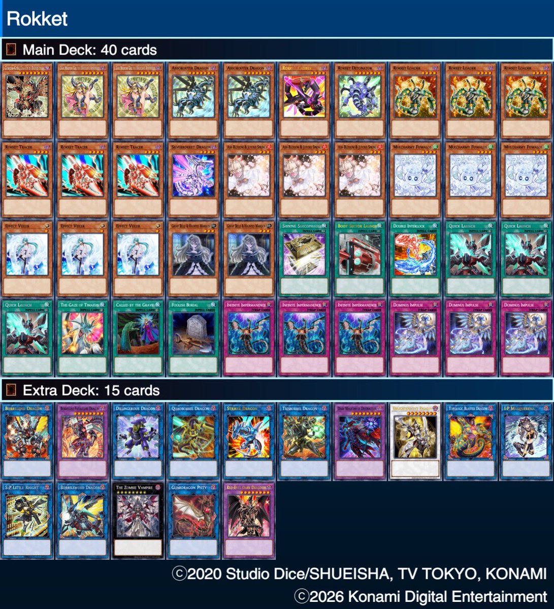 Won locals with rokket dark magician today. Dmod fixes alot of the issues in tcg where savage is banned and ripping 3 from ed is pre cool
R1 radiant tri 1-2
R2 radiant 2-0
R3 dtail 1-2
R4 dtail 2-0
R5 elvenote synchron 2-1
T8 Elven fs 2-1
T4 dtail 2-0
Finals dtail 2-1