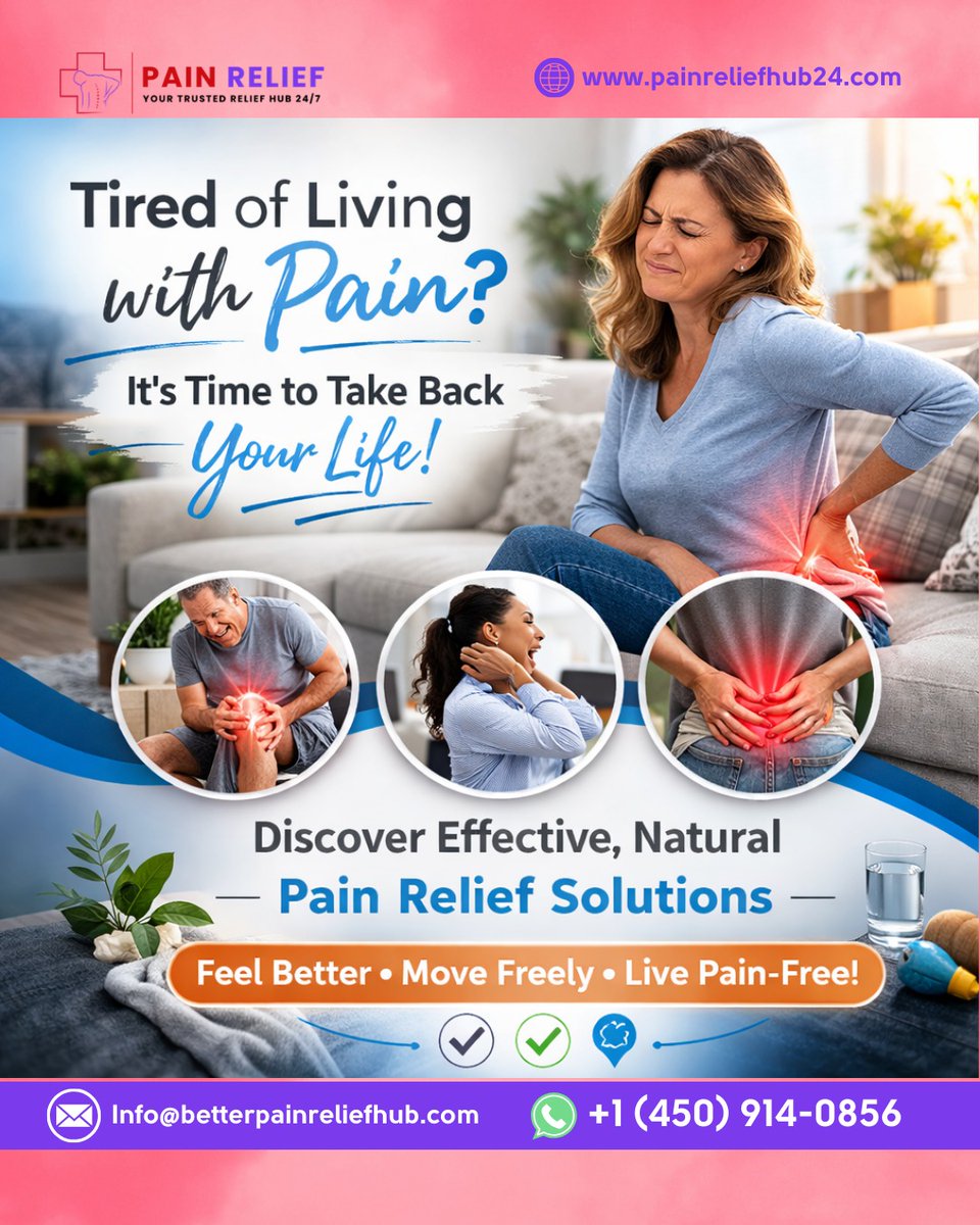 painreliefh's tweet image. Tired of living with pain? It’s time to take back your life! 

🌐 painreliefhub24.com
📞 +1 (450) 914-0856

#PainRelief #NaturalPainRelief #BackPainRelief #PainFreeLife #WellnessJourney #HealthyLiving #MoveFreely #ChronicPainSupport #PainManagement