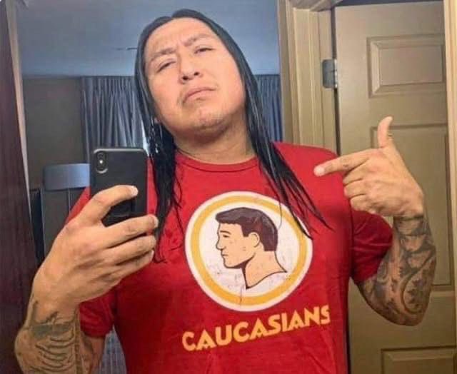 _nativeamerica's tweet photo. I'm truly sorry if I offended anyone while I was wearing my "Caucasians" shirt. I thought I was honoring you.￼ https://t.co/QoR6dT2TOd