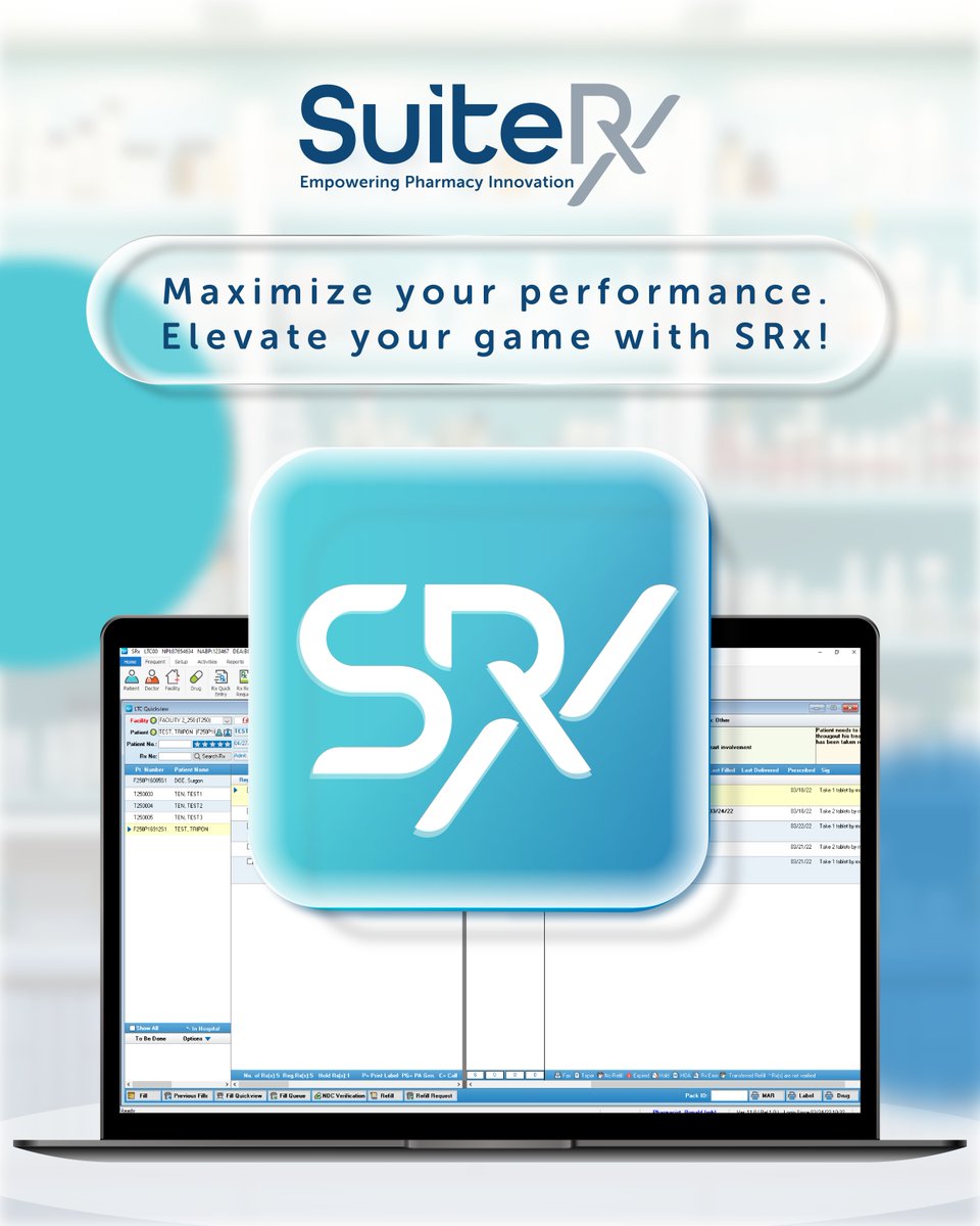Power up ur pharmacy's future w/ the smartest &amp; fastest way to manage every aspect of ur operation from 1 intuitive platform.

Thousands of pharmacies are already thriving, don't get left in the dust! Level Up W/ SRx Now!

#SuiteRx #ProductAwareness #pharmacysoftware #innovation