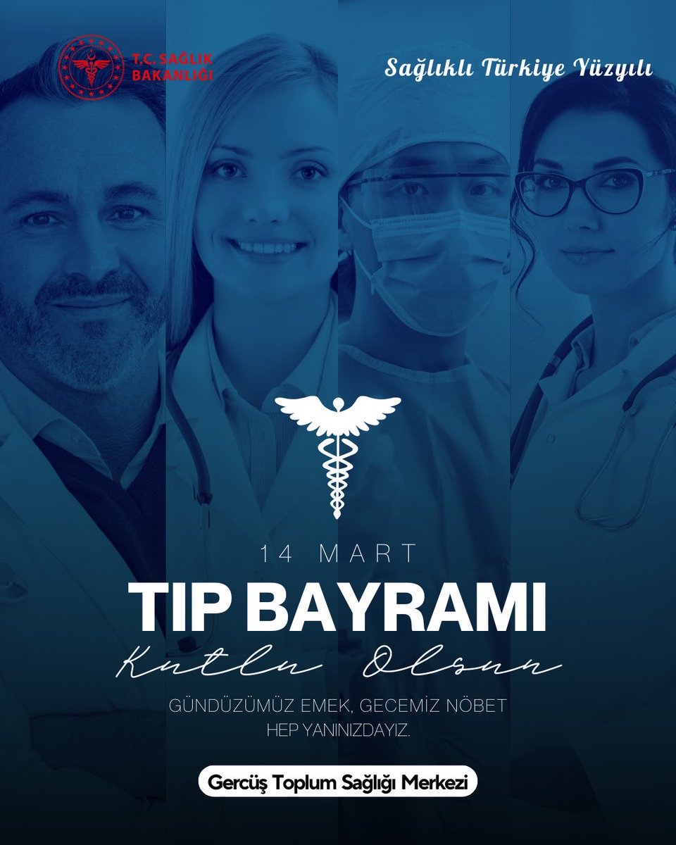 GercusTSM's tweet photo. 14 Mart Tıp Bayramı kutlu olsun. 🩺
İnsan sağlığı için özveriyle çalışan tüm hekimlerimizin ve sağlık çalışanlarımızın günü kutlu olsun.

#14MartTıpBayramı #SağlıkÇalışanları #TıpBayramı https://t.co/m8IjK05FH5