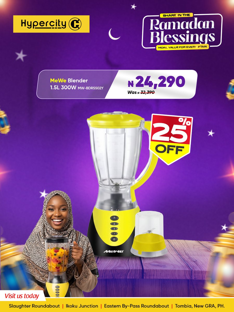 HypercityNg's tweet image. 🍽️ Cooking made easier.

Shop Microwaves &amp;amp; Blenders at HyperCITY for quick meals and smooth blends.

#HyperCITYDeals 
#SmartKitchen