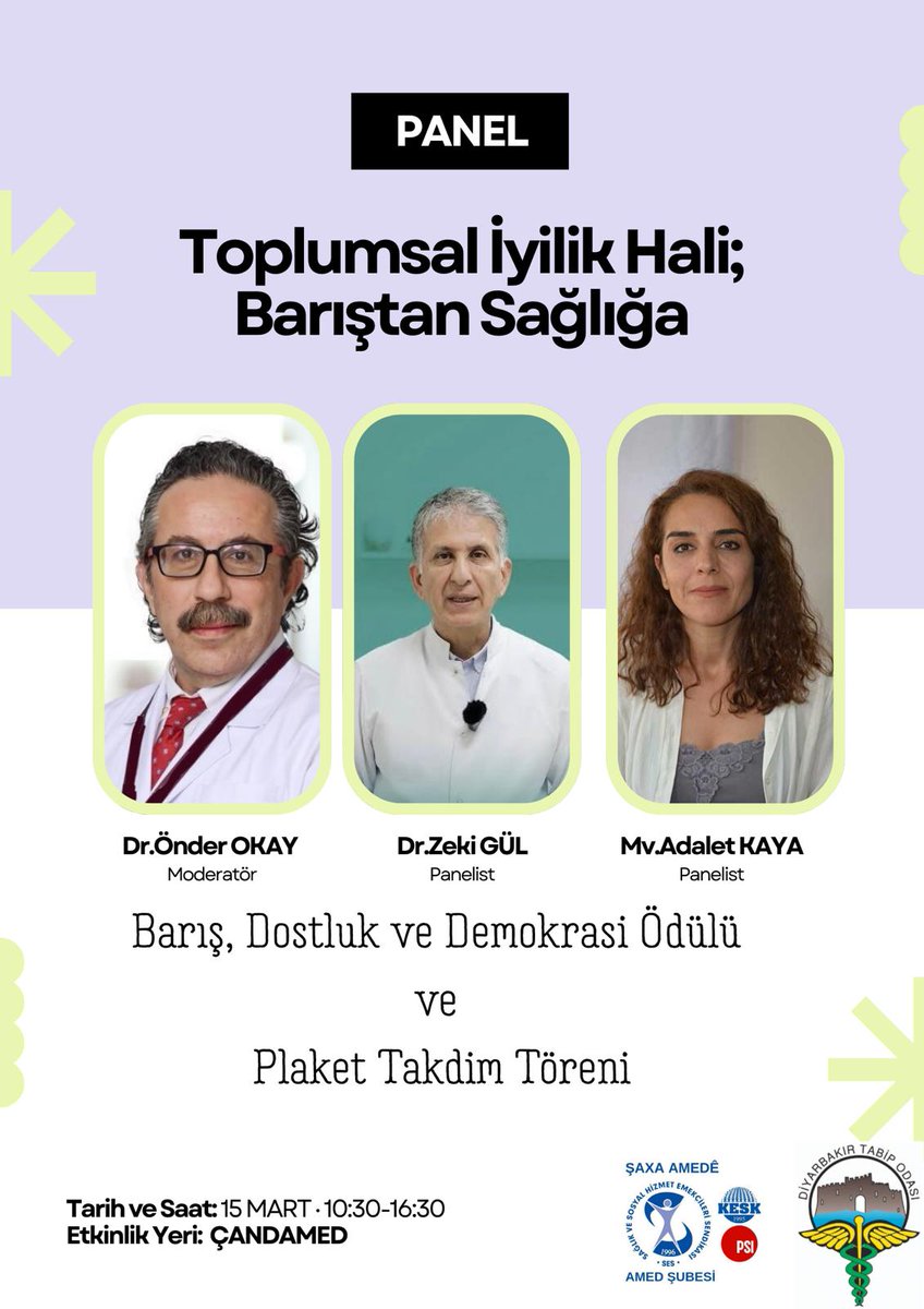 1995 yılından beri her yıl kentteki  emek,meslek ve hak örgütlerinden oluşan jüri  kararı sonucu  Diyarbakır Tabip Odası tarafından verilen "Barış,Dostluk ve Demokrasi "2026 yılı ödülü bu yıl Sırrı Süreyya Önder ve Dr. Gisela Penteker’e verilecek. Yarın gerçekleştireceğimiz panel