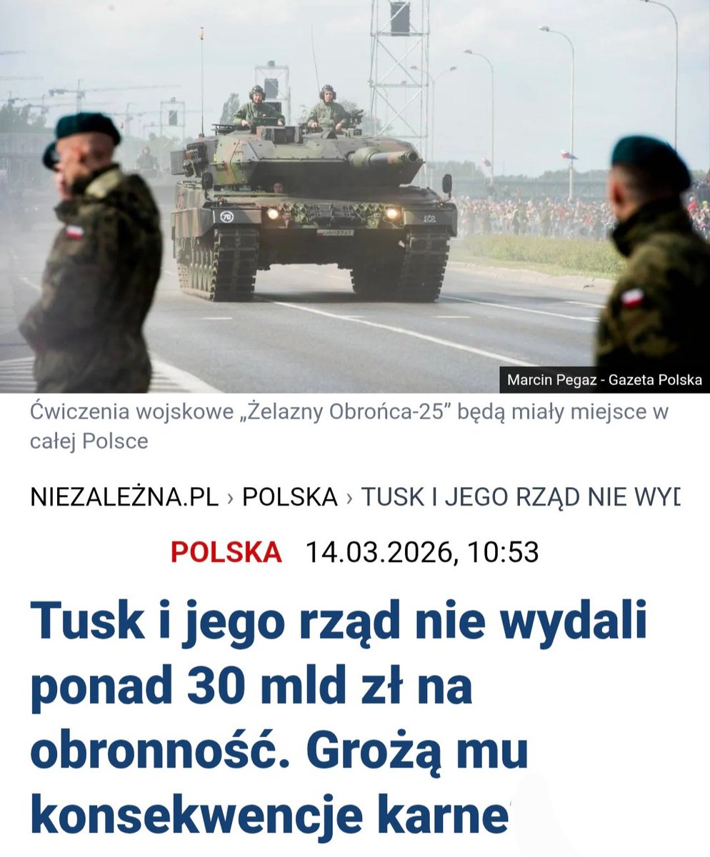 I te jełopy chcą miliardów z SAFE...?!!!
Rząd zakutego łba Tuska nie wydał aż 33 mld zł przeznaczonych na obronność w latach 2024-2025.
Niewydawanie tych pieniędzy w tej sytuacji jest niedopełnieniem obowiązków, poza tym, że jest narażeniem się na odpowiedzialność karną i