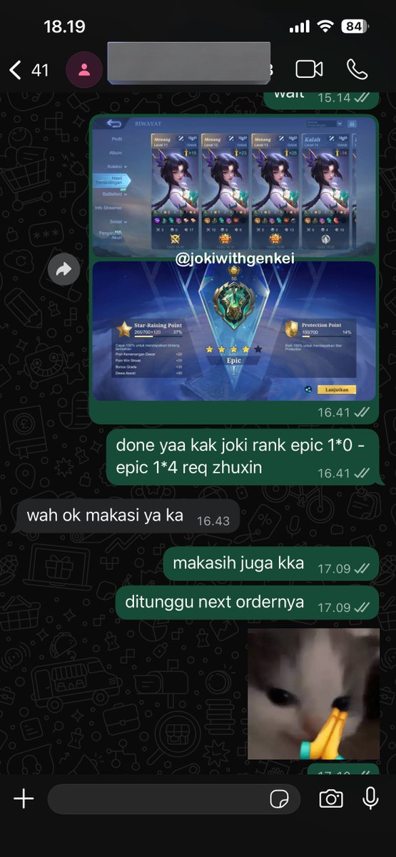 #testigenkeii
824. legend 4*3 - legend 1*4 req zetian
825. epic 2*1 - legend 3*1 req kagura
826. epic 3*1 - epic 2*4 req mathilda
827. epic 1*0 - epic 1*4 req zhuxin

t. joki ml, jokgen rank