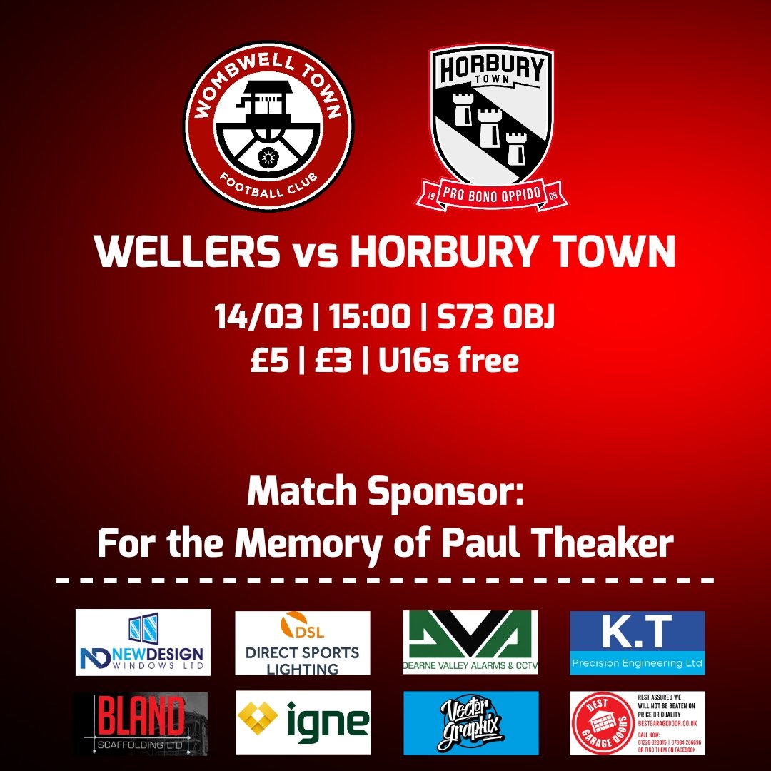 GAME DAY

it's game 5 of 6 of the home run and this afternoon Wombwell Town take on <a href="/Horbury_TownFC/">Horbury Town FC</a> at 3pm.

🚗 Parking available in the ground
💵 Cash and card accepted
🍻 Clubhouse for drinks and food
🍔 Food van open

#UptheWellers