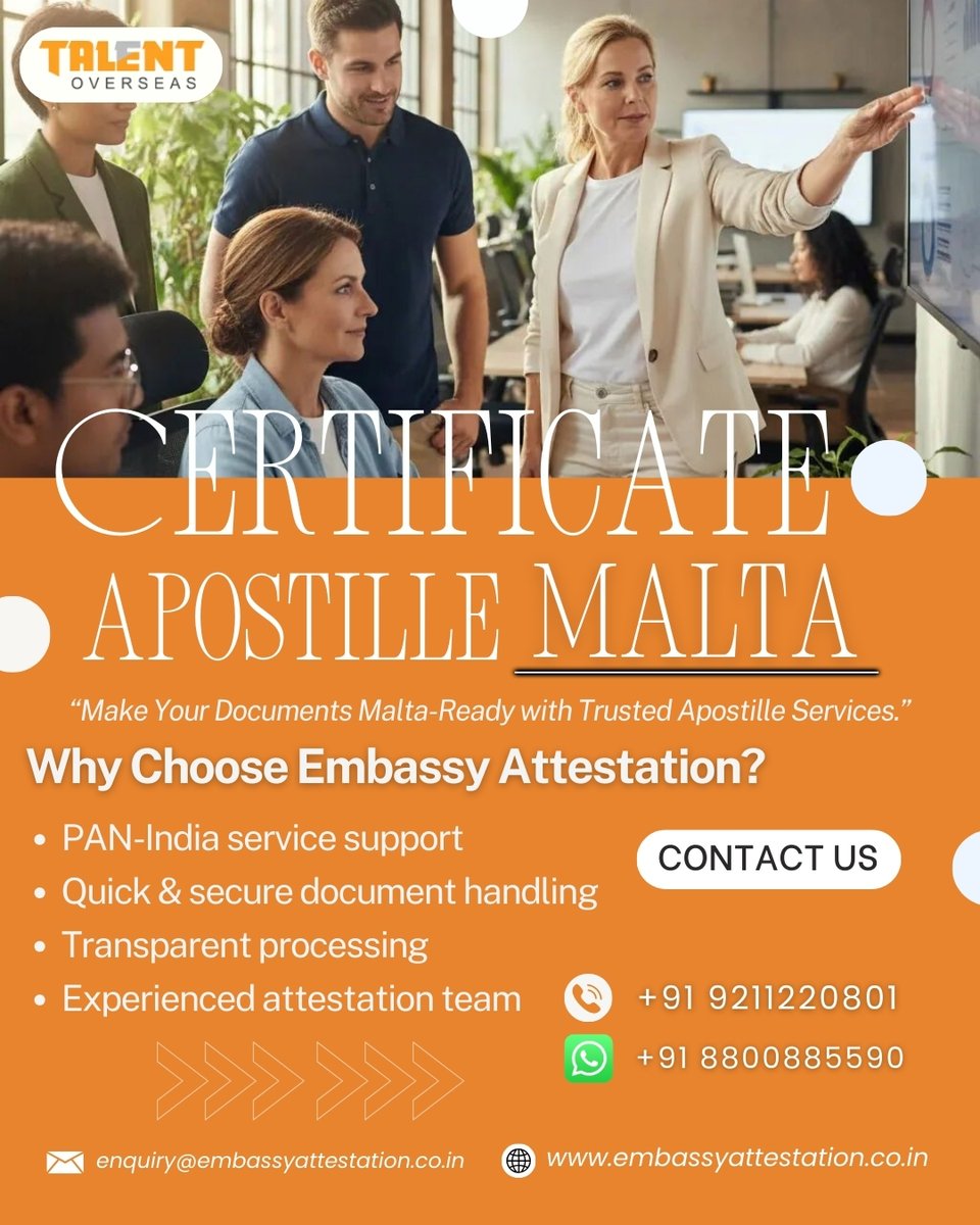 TalentOverseas's tweet photo. Malta-Ready! 🇲🇹 Trusted Apostille Services for Your Documents!
#MaltaApostille #MEAAttestation #EuropeanDreams #WorkInMalta #StudyInMalta #TalentOverseas #TransparentProcessing #QuickAndSecure #DocumentLegalization #HagueConvention https://t.co/qK5ZJER0p3