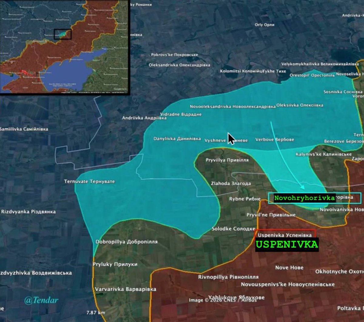 Es kommen immer mehr Meldungen, dass die Streitkräfte der Ukraine in Richtung Alexandrowsk die Außenbezirke von Uspeniwka erreicht haben
Das bedeutet,  dass ihr Vordringen hier 1. Weiter geht und 2. tiefer vordringen als angenommen