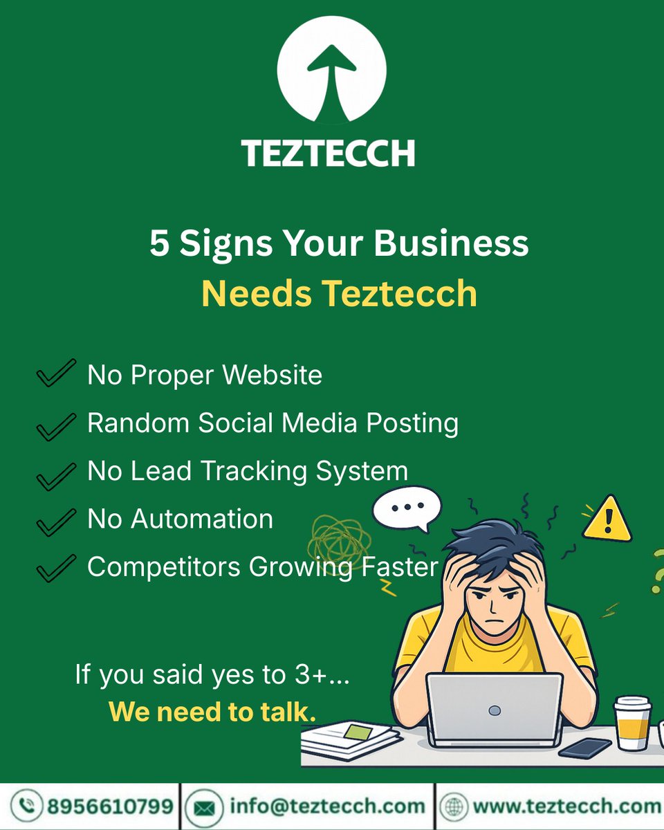 teztecch's tweet photo. If you said yes to 3+... We need to talk. 

Growth doesn't happen by accident; it happens by design. If your business lacks a website, a lead system, or automation, you're leaving money on the table while your competitors pull ahead.

#Teztecch #BusinessGrowth #EntrepreneurLife https://t.co/UsbxiSxzQ2
