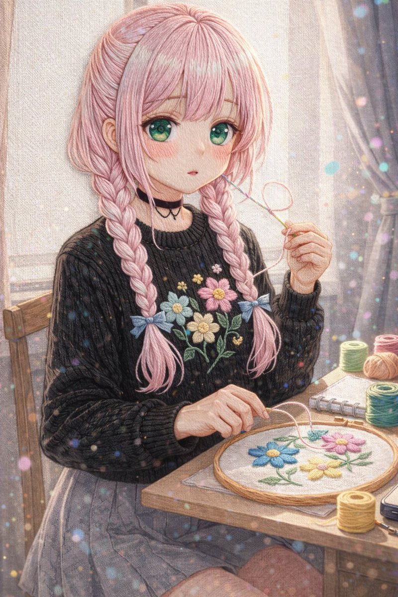 【9割がやりすぎ】可愛い刺繍イラストの引き算ルール
可愛いの正体、これだった。

「AIイラスト 可愛い 描き方」って検索して
線を細くして
色を増やして
描き込み増やして…

気づいたら
なんか重たい絵になってる朝ない？

がんばったのに
「思ってた可愛さじゃないやつ」。