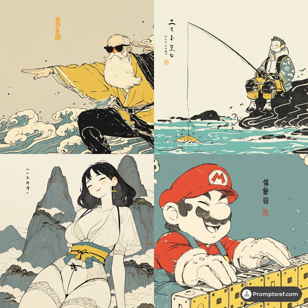 Ukiyo-e anime grid