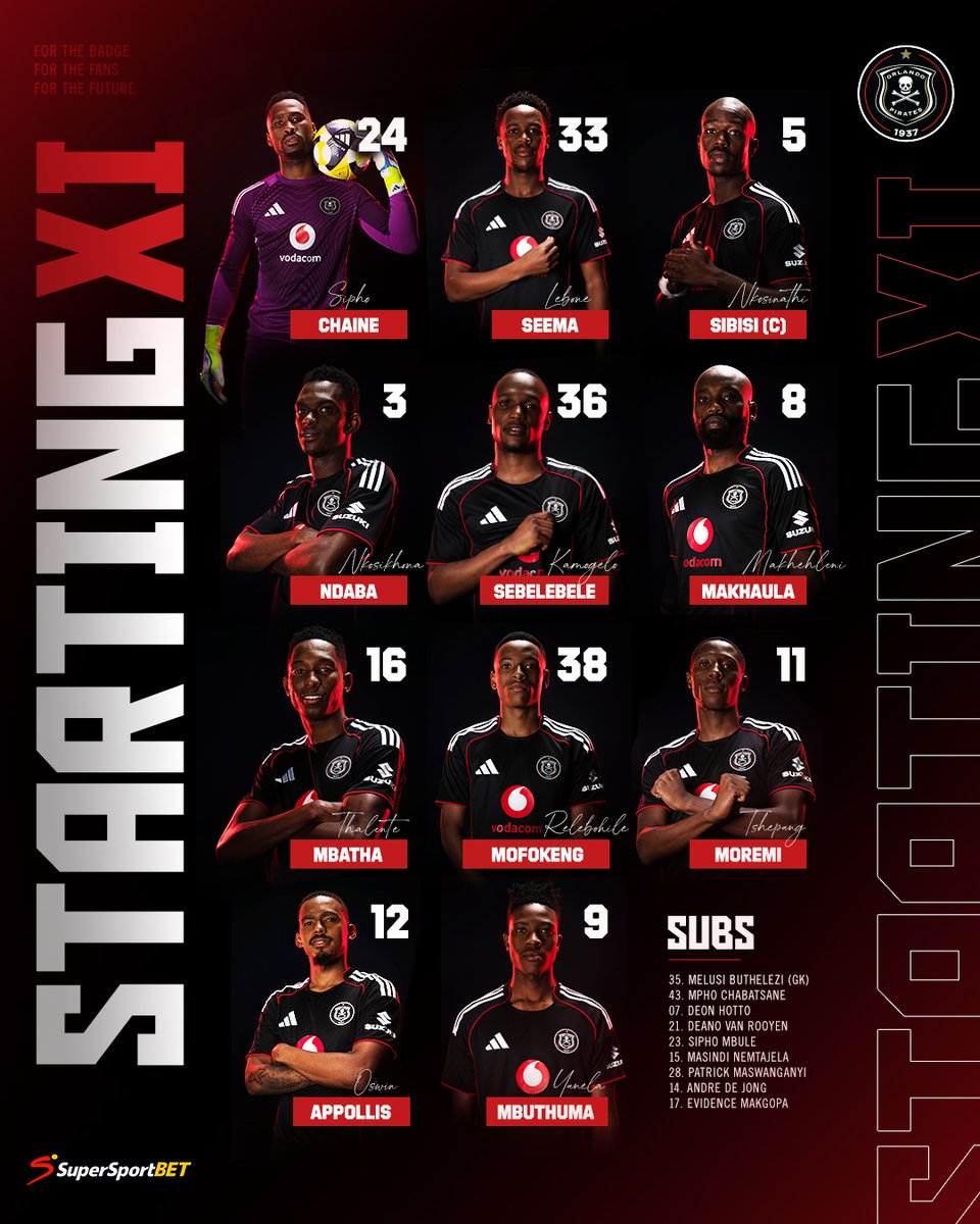 𝐎𝐮𝐫 𝐗𝐈 ☠️

⚫⚪🔴⭐
#MatchDay
#OrlandoPirates
#OnceAlways