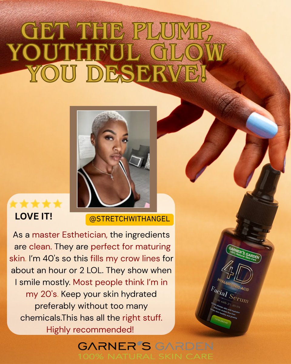 Garners_Garden's tweet image. At 40, people think she’s in her 20s. The secret? Our 4D Hyaluronic Acid Serum. Unlike basic serums, our 4D tech penetrates 4 layers deep to plump skin and boost elasticity from the inside out. Look 2 decades younger, naturally. #GarnersGarden #AntiAging #GlowUp