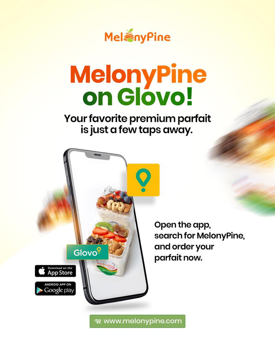 MelonyPine is on Glovo. Yes, the same premium parfait you love is now just a few taps away.

No long process, no stress. Just open the app, search for MelonyPine and your favorite parfait will be on its way to you.

So if the craving hits, you already know what to do.

Open