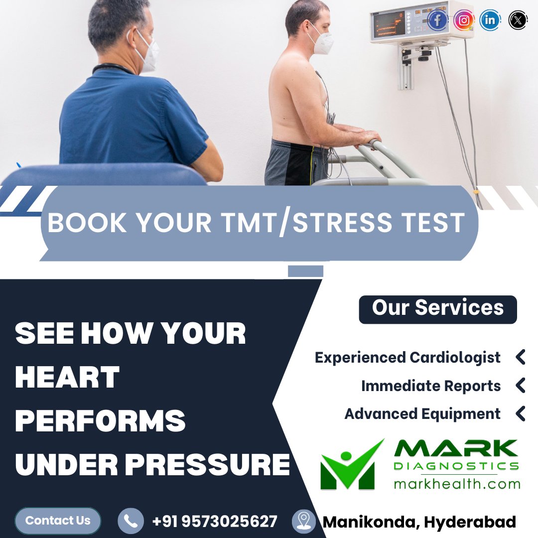 MarkDiagnostics's tweet image. Check Your Heart Under PressureTMT / Stress Test Available
✔ Experienced Cardiologist
✔ Immediate Reports
✔ Advanced Equipment
📍 Manikonda, Hyderabad
📞 +91 9573025627
#MarkDiagnostics #TMT #StressTest #Healthcare #Diagnostics #Manikonda