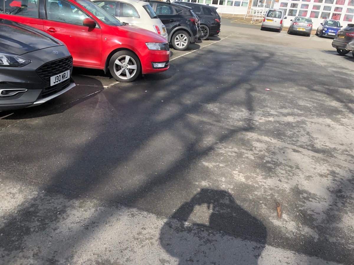Jarvo1961's tweet photo. @mikejwood good afternoon Mike. Please see the photo of the Library/community centre car park in Wombourne. Today. Because of the poor car parking space markings as you drive in the row of cars to the right were not where they should be. A whole row unusable spaces in front. https://t.co/A8cb1tvdh6