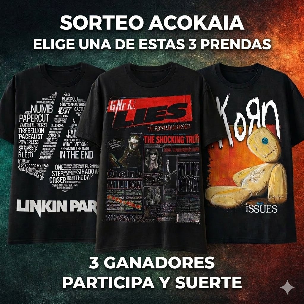 🎸 ¡SORTEO ACOKAIA! 🎸
Sorteamos 3 CAMISETAS para 3 GANADORES. ¡Elige tu favorita! 🤘🔥
1️⃣ Sigue a <a href="/acokaia1/">Acokaia | Ropa Friki, Gaming & Merch</a>  ✅
2️⃣ Haz RT 🔄 
3️⃣ Menciona a 3 AMIGOS rockeros 🤘🤘🤘 
4️⃣ Comenta: ¿Cuál te pedirías? (LP, GNR o Korn) 👕
¡Suerte! 🤘🖤
#Sorteo #Acokaia #Rock #Metal #LinkinPark #Korn