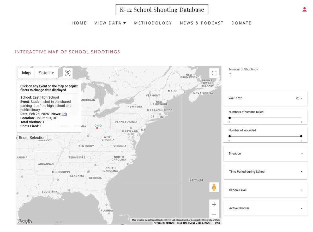 Parody K-12 School Shooting Database tweet media