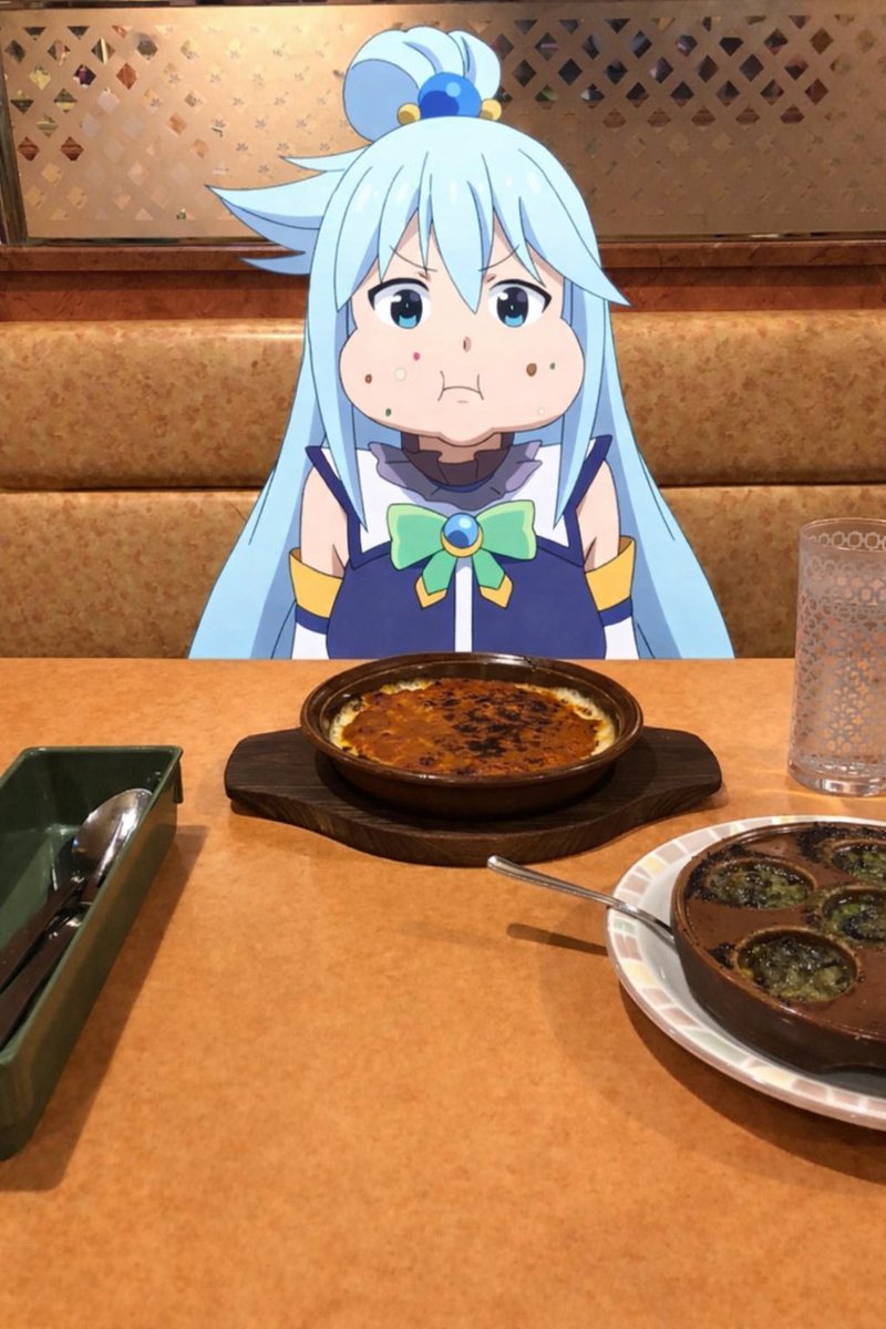 nazono_aqua's tweet photo. 今日はホワイトデーだから奮発してアクア���をサイゼに連れて行ったわ
#konosuba #Aqua https://t.co/NyILdXclrs