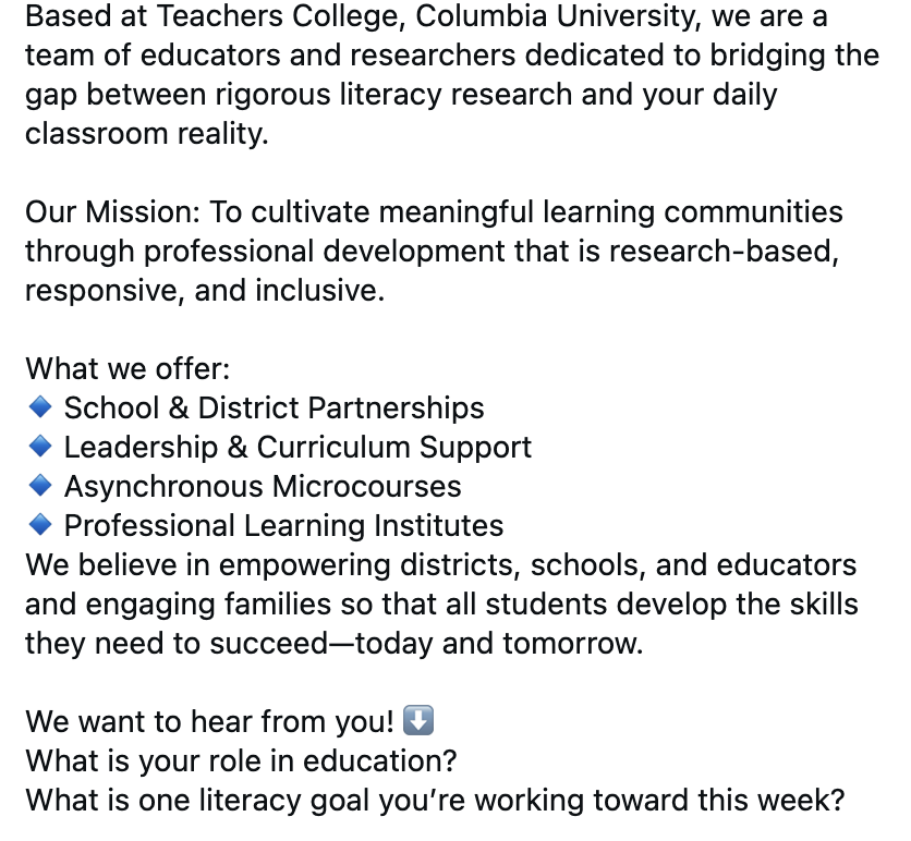 TCAdvancingLit's tweet image. As you start planning for 2026-2027, consider partnering with Advancing Literacy! We support communities of practice, partnering to grow their #Teaching &amp;amp; #Learning environments! 

#ProfessionalDevelopment #Education #Literacy #Reading #Writing

advancingliteracy.tc.columbia.edu/services