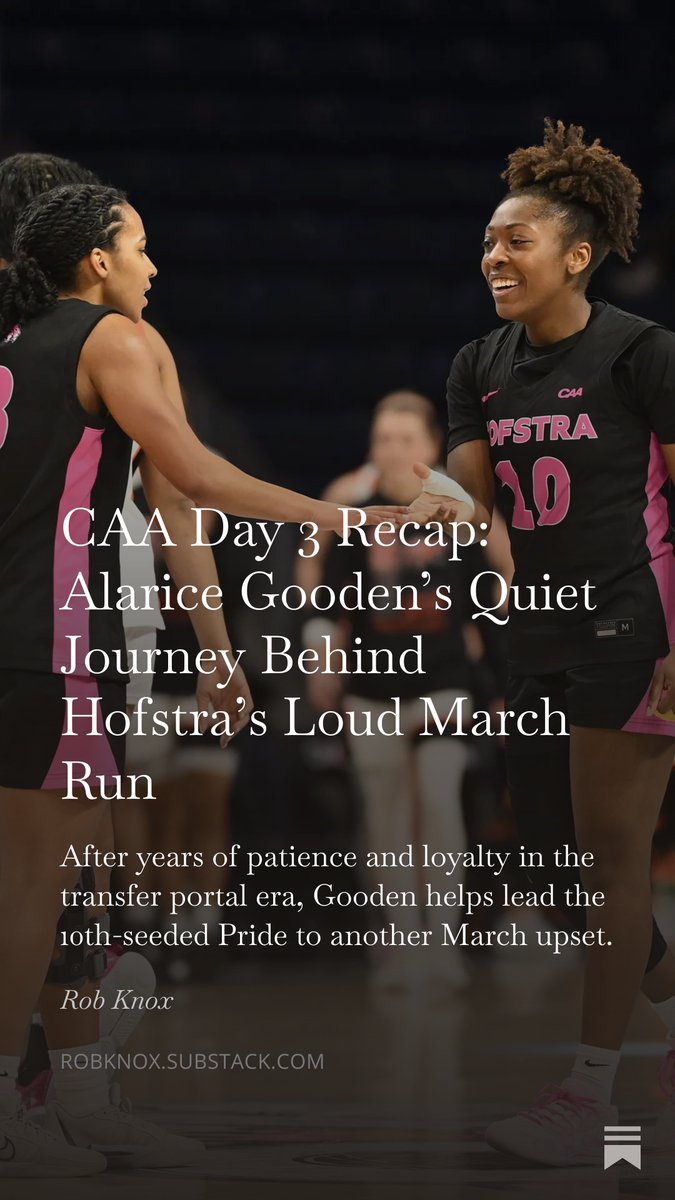 knoxrob1's tweet photo. For the morning crowd. Some of the most powerful stories in basketball aren’t always the loudest.

They live in faith, patience, loyalty, &amp; belief.

.@HofstraWBB's  @AlariceGooden waited for her moment — and when it arrived, it mattered.

New piece: https://t.co/YH3mSIezfH https://t.co/NgRePjgN8y