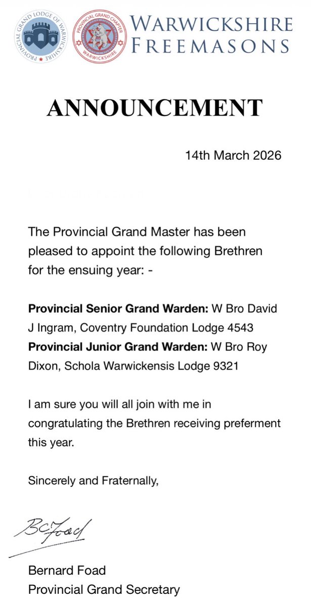 Warwickshire Freemasons tweet media