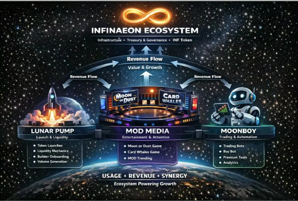 Many_Terra's tweet photo. @Traderfinn0 Low-cap gem? The whole stack. INFINAEON settling. LPF launching. MOD discovering. MOONBOY executing. Four layers, one foundation—still early, still building.

Underrated? Infrastructure always is—until you can't live without it. 🤝🟢💎 https://t.co/260sBnt5W4