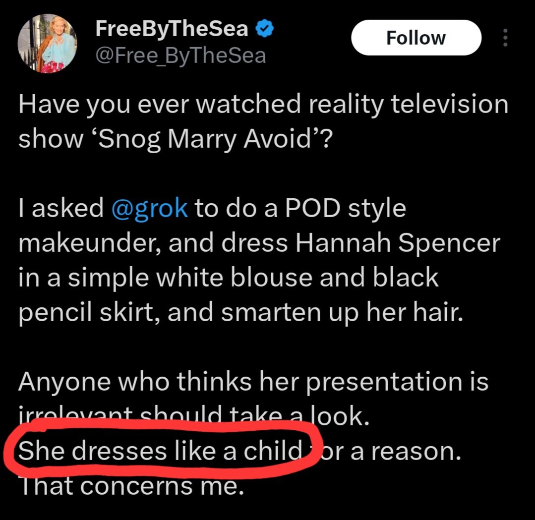 often_ranty's tweet photo. @Free_ByTheSea @SteveSmyth32537 @grok Does she dress like a child or would no child dress like that? You seem confused. https://t.co/mdzNC0dlKz