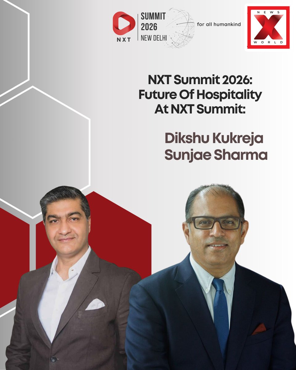 NewsX's tweet photo. Session: NXT in Travel
Mr. @DikshuKukreja Managing Principal, CP Kukreja Architects & Hon. Consul Gen. of Albania
Mr. Sunjae Sharma MD India & Southwest Asia, Hyatt Hotels Corporation.
https://t.co/aAvHFyWcPn
#nepal #nxtsummit2026 #nxtconclave https://t.co/JUsJHYO6nY